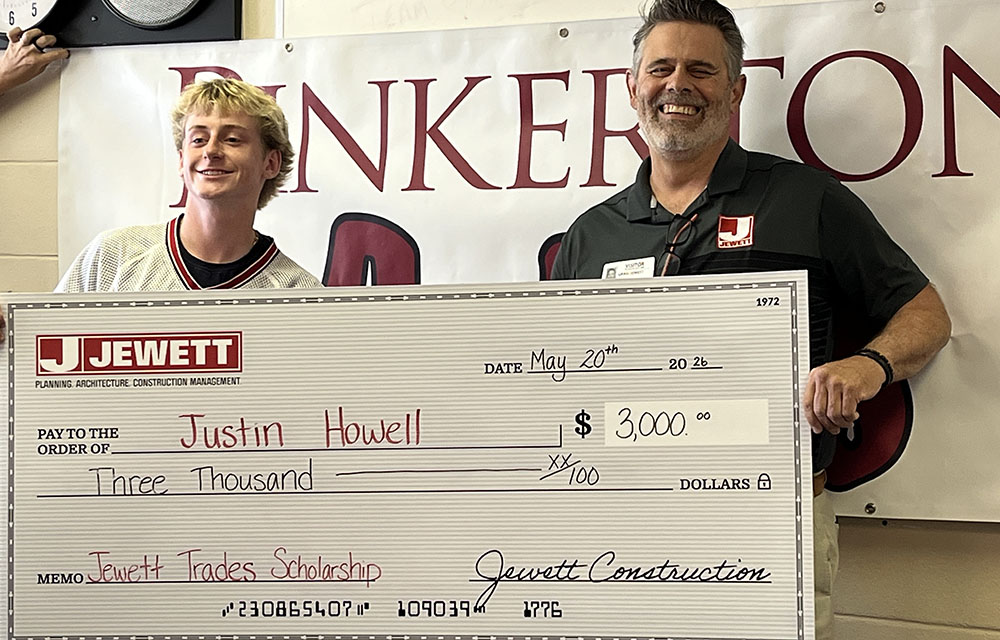 Jewett Construction awards 2026 Jewett Trade Scholarship to Howell of Pinkerton Academy